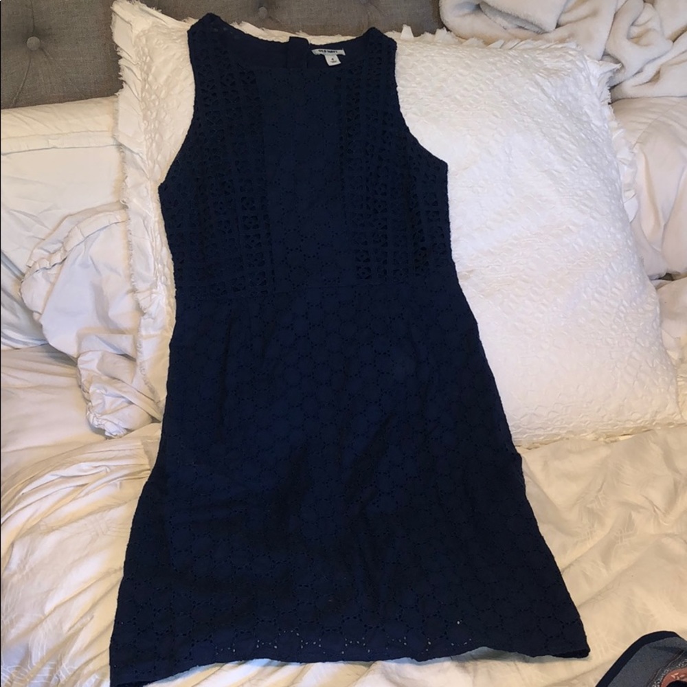 Eyelet navy blue dress
